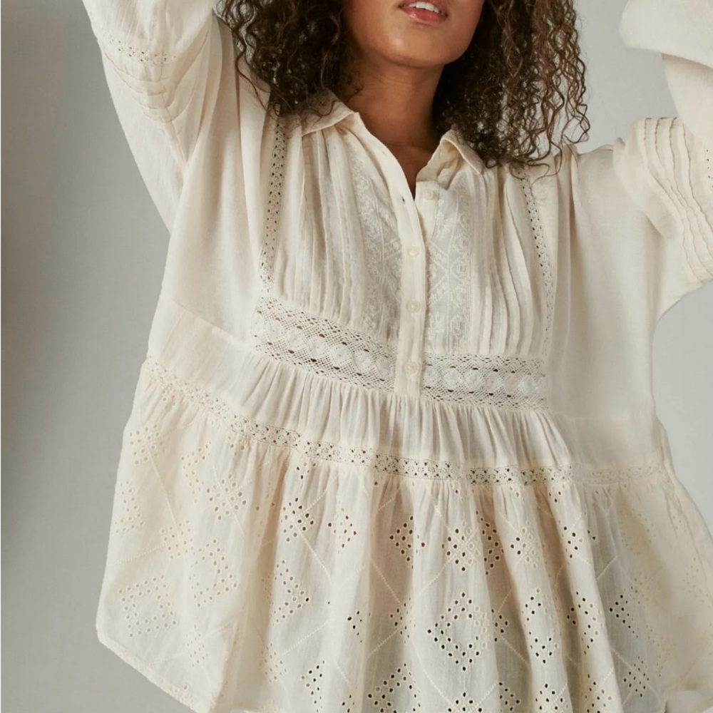 Lucky Brand Embroidered Long Sleeve Button Down Top